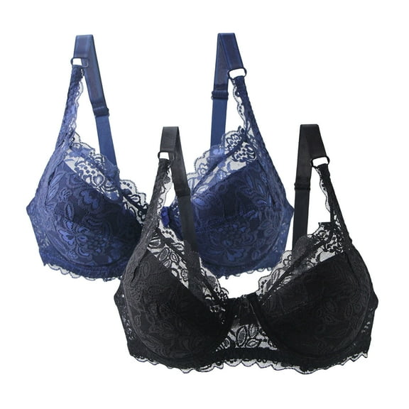 Taqqpue 2-Pack Plus Size Bras for Women Push Up Bra Comfort Padded No Underwire Bralette Floral Lace Full Coverage Sport Everyday Bra S-5XL
