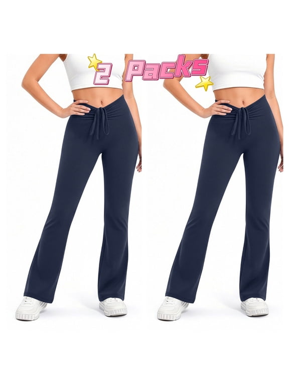 2 Packs Flare Yoga Pants for Women - Soft High Waist Bootcut Leggings Tall & Long Bootleg Pants for Women,Women's High Waist Flared Yoga Leggings