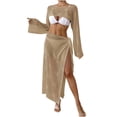 thumbnail image 1 of Taqqpue 2 Piece Swimsuit Coverup for Women Crochet Hollow Out Sexy Bathing Suit Cover Up Beach Crop Top Drawstring Skirt Sets, 1 of 5