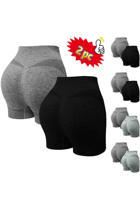 2 Piece Yoga Shorts for Women Seamless Scrunch Butt Lifting Biker Workout Shorts High Waisted Tummy Control Booty Running Shorts