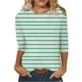 thumbnail image 1 of Taqqpue 3/4 Sleeve Shirts for Women Plus Size Casual Round Neck Striped Printed Tee T-Shirts Pullover Blouses Oversized Sweatshirts Casual Comfy Tunic Tops, 1 of 3