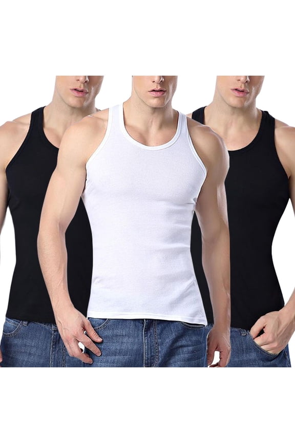 3 PC Men's Shirt Tanks Casual Solid Color Cotton Tank Tops Moisture-Wicking Sleeveless Undershirts Tank Shirt for Men