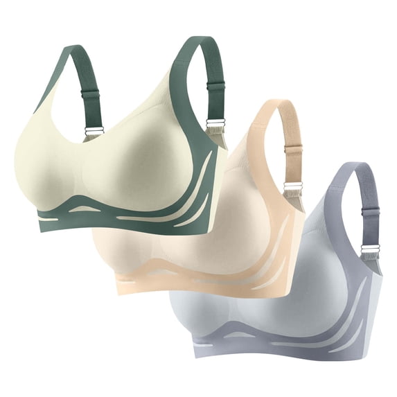 Taqqpue 3 PC Wireless Bras for Women Lushfitting Powerful Push-Up Seamless Sport Bra, Women's Full Coverage Support Anti Sagging Bra Everyday Bar