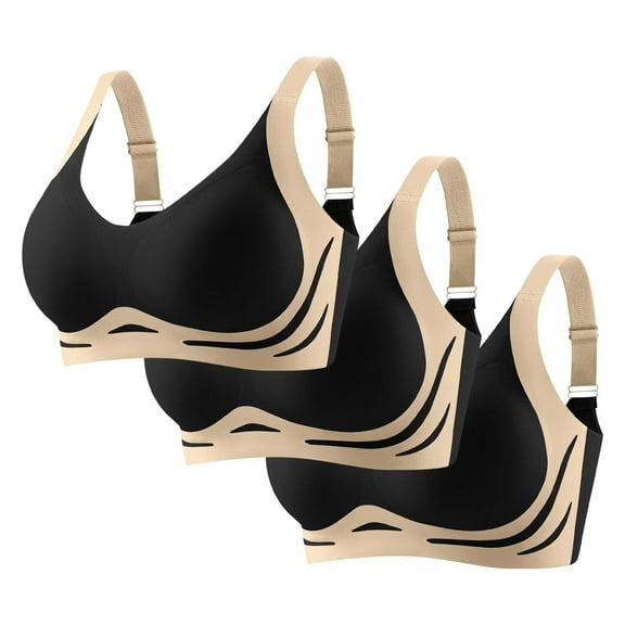 Taqqpue 3 PC Women Wireless Bras Color Block No Underwire Full Coverage Bralette Everyday Bar Push Up Seamless Smoothing Comfortable T shirt Bra for Women