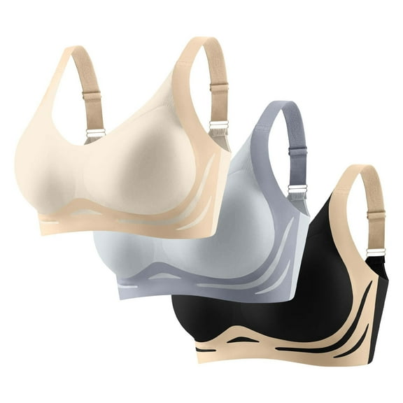 Taqqpue 3 PC Womens Seamless Bras No Underwire Push Up Bras Comfort V Neck Padded Sport Bra Wireless Bralette Basic Everyday Bra Multiple Pack