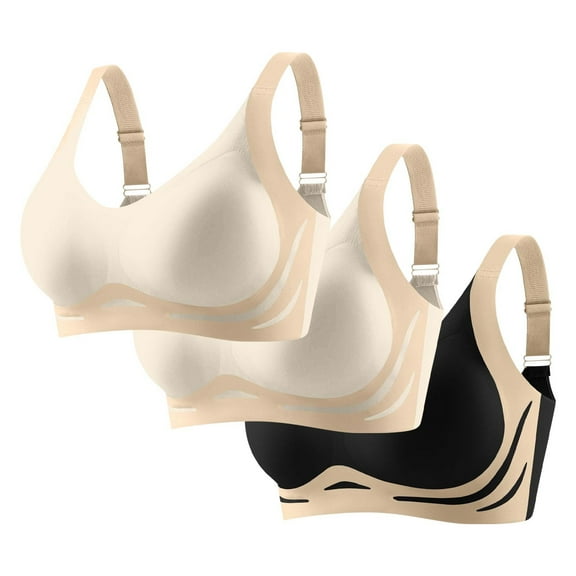 Taqqpue 3 PC Womens Seamless Bras No Underwire Push Up Bras Comfort V Neck Padded Sport Bra Wireless Bralette Basic Everyday Bra Multiple Pack