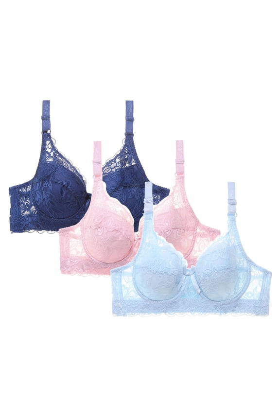 3-Pack Bras for Women Push Up Bra Comfort Padded No Underwire Bralette Floral Lace Full Coverage Sport Everyday Bra