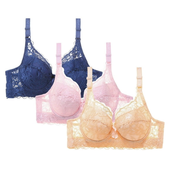 Taqqpue 3-Pack Bras for Women Push Up Bra Comfort Padded No Underwire Bralette Floral Lace Full Coverage Sport Everyday Bra