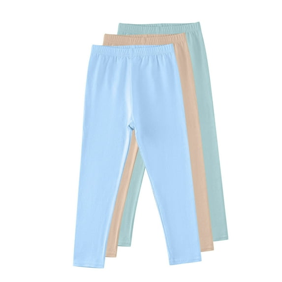 Taqqpue 3 Pack Leggings for Girls Casual Solid Color Stretchy Cotton Bottom Pants Fall Soft Full Length Solid Color Leggings for Girls 3-13Y
