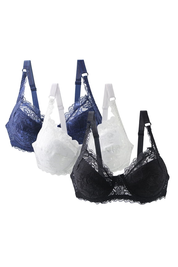 3-Pack Plus Size Bras for Women Push Up Bra Comfort Padded No Underwire Bralette Floral Lace Full Coverage Sport Everyday Bra S-5XL