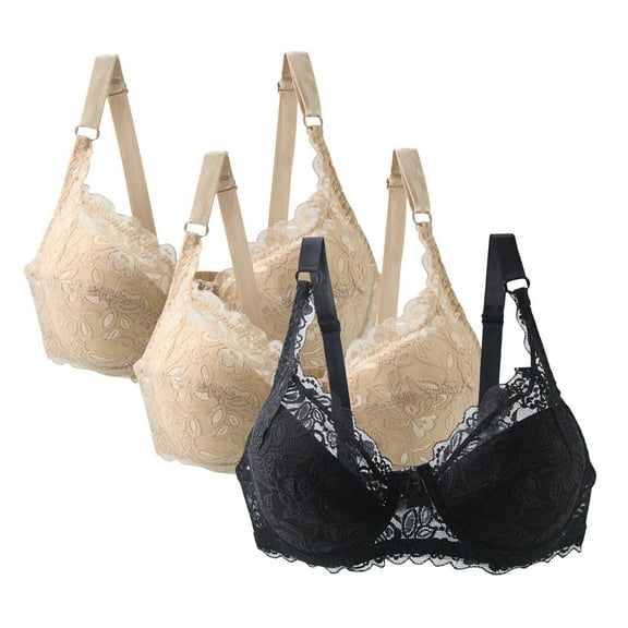 Taqqpue 3-Pack Plus Size Bras for Women Push Up Bra Comfort Padded No Underwire Bralette Floral Lace Full Coverage Sport Everyday Bra S-5XL