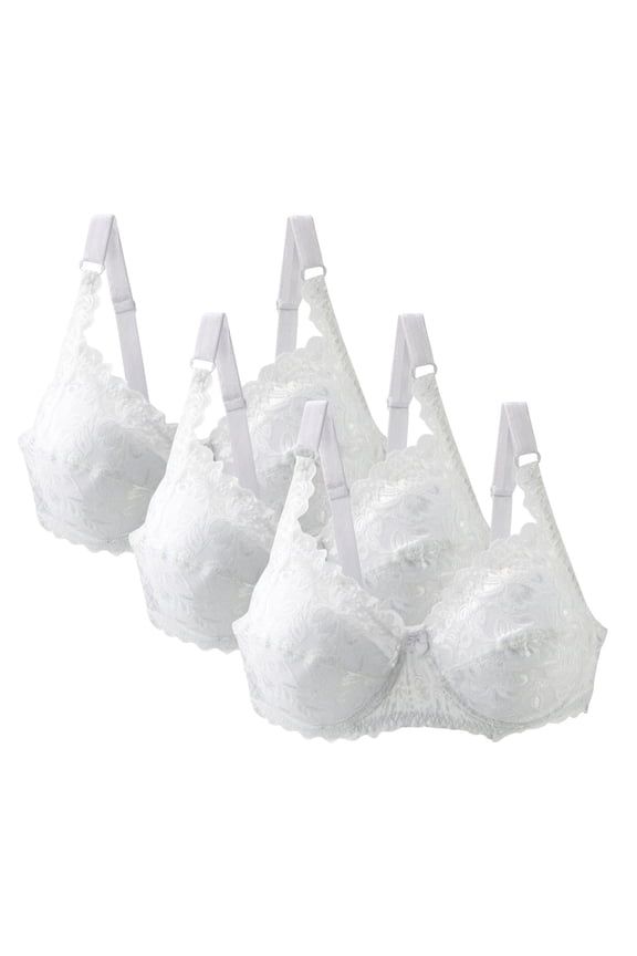3-Pack Plus Size Bras for Women Push Up Bra Comfort Padded No Underwire Bralette Floral Lace Full Coverage Sport Everyday Bra S-5XL