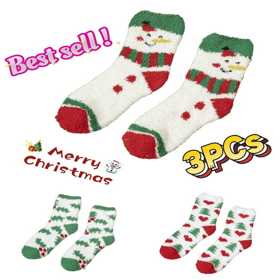Taqqpue 3 Packs Christmas Fuzzy Socks for Women Girls Gifts Cute Fun Cozy Fluffy Winter Warm Slipper Xmas Holiday Socks