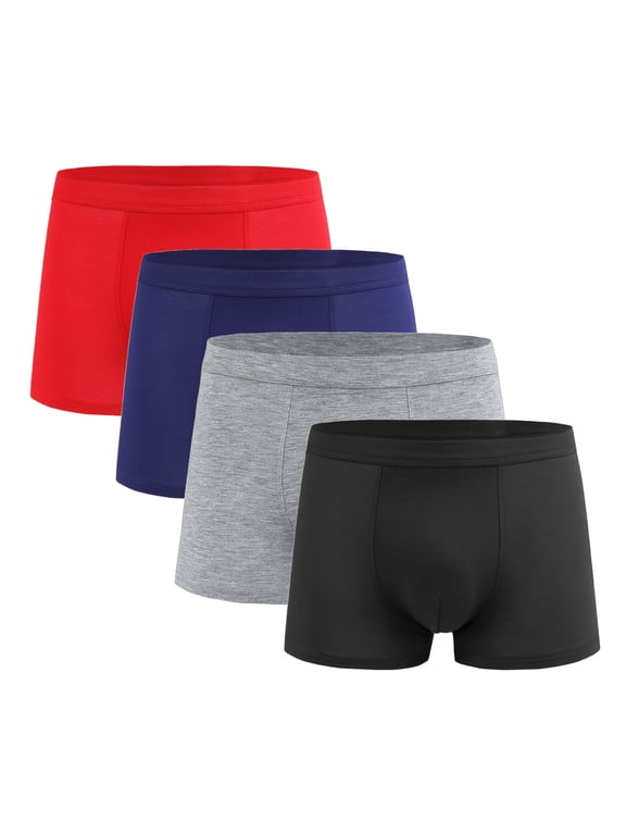 4 Pack Mens Trunks Underwear Soft Breathable Boxer Briefs Super Fit Underwear Stretch Comfort Support Pouch Underwear Moisture-Wicking Lightweight Underpants