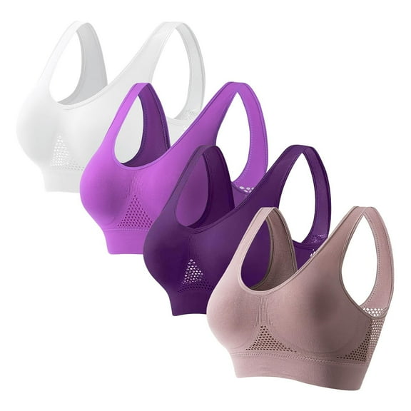 Taqqpue 4 Pack Sports Bra for Women Strappy Medium Support Push Up Padded Sports Plus Size Bra for Running Workout Bra Yoga Bra S-5XL