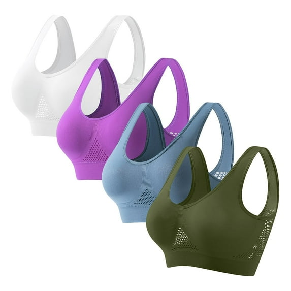 Taqqpue 4 Pack Sports Bra for Women Strappy Medium Support Push Up Padded Sports Plus Size Bra for Running Workout Bra Yoga Bra S-5XL