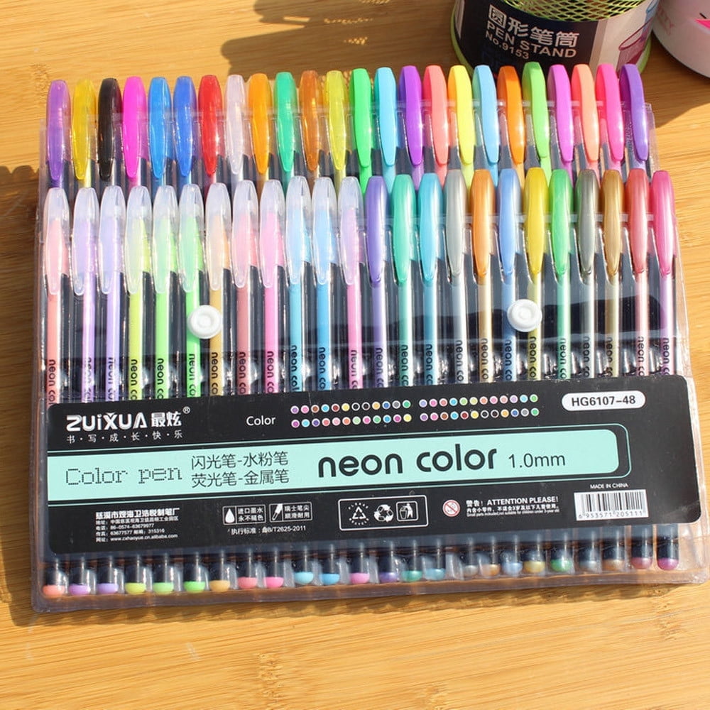 Taqqpue 48Pcs Coloured Gel pens, Gel pens Set, Including Metallic, Pastel Colours, Neon, Glitter for Adult Colouring Books, Scrap Booking, Dyeing, doodling, Sketching and Craft(1mm)