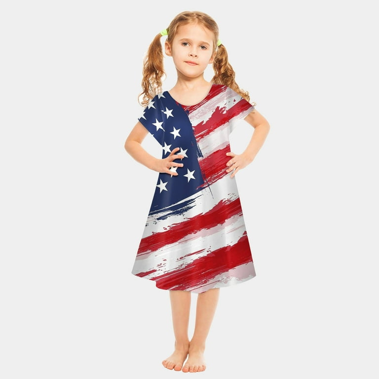 Taqqpue 4th of July Baby Girl Outfits Toddler Girls Independence Day Fashion Cute Short Sleeve Star Print Dress Kids Independence Day Patriotic American Flag Matching Clothes 2-8Years - Walmart.com