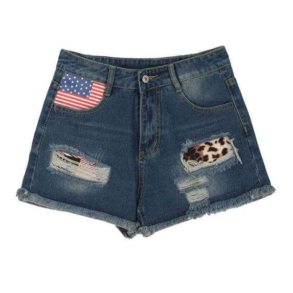 Taqqpue 4th of July Jean Shorts for Women High Waist American Flag Printed Independence Day Raw Hem Denim Shorts Distressed Summer Casual Denim Jeans Shorts On Clearance