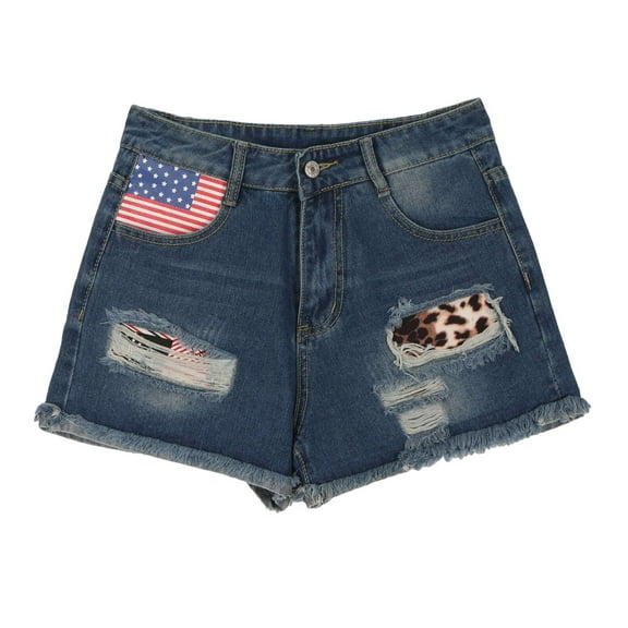 Taqqpue 4th of July Jean Shorts for Women High Waist American Flag Printed Independence Day Raw Hem Denim Shorts Distressed Summer Casual Denim Jeans Shorts On Clearance