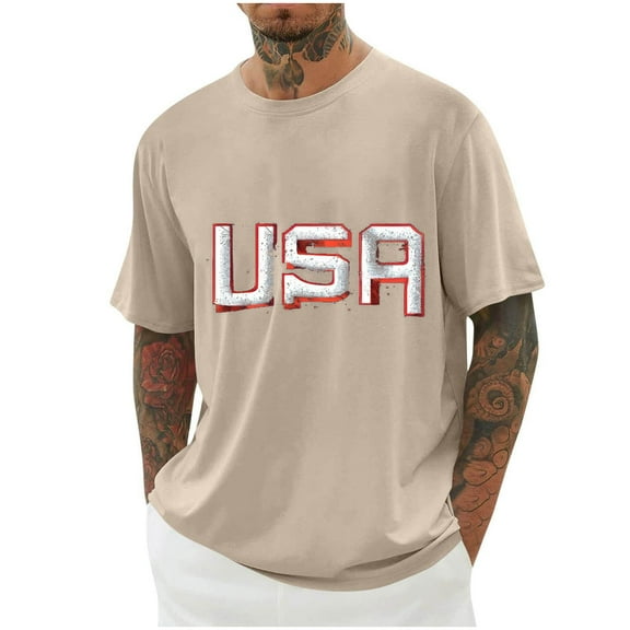 Taqqpue 4th of July Shirts for Men American Flag Short Sleeve Patriotic Independence Day Tee Top Plus Size M-4XL