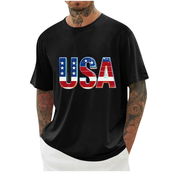 Taqqpue 4th of July Shirts for Men American Flag Short Sleeve Patriotic Independence Day Tee Top