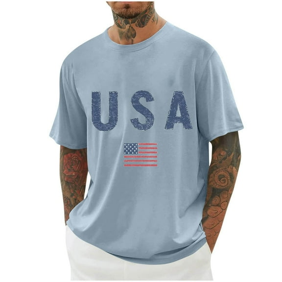 Taqqpue 4th of July Shirts for Men Plus Size American Flag Patriotic T-Shirt Independence Day Graphic Short Sleeve Tee Tops M-4XL