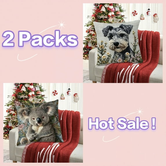Taqqpue Animals Throw Pillow Covers 18 x 18 Inch,2 Packs Decorative Cute Koala Dog Sheep Printed Pillowcases Soft Cushion Covers for Sofa Couch Home Decor