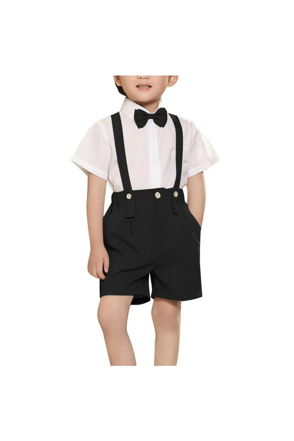Baby Boy Dress Suit Clothes 2-Pack Sets Infant Tuxedo Gentleman Suits Outfits Bowtie Shirt Suspenders Pants 2T-13Y