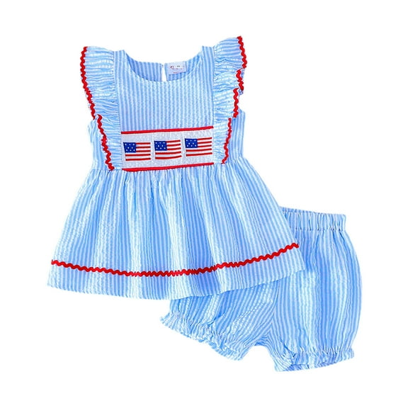 Taqqpue Toddler Girl 4th of July Outfit American Flag Top and Striped Shorts Independence Day Clothes Set 2Pcs (3-8 Years)