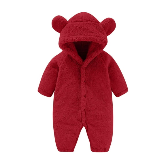 Taqqpue Baby Plush Long Sleeve Polar Fleece Jumpsuit With Bear Ears Baby Fleece Hooded Jumpsuit Infant Winter Outfit 0-12M