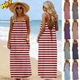 thumbnail image 1 of Taqqpue Backless Cami Dress for Women Stripe Printed Sleeveless Spaghetti Strap Backless Flowy Long Sundress Beach Vacation Maxi Dress, 1 of 10