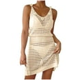 thumbnail image 1 of Taqqpue Beach Vacation Clothes for Women Summer Crochet Hollow Out Knit Beach Bathing Suit Swim Cover Ups Cruise Outfits Vacation Dresses for Women 2025 Sleeveless Solid Color Sundress, 1 of 2