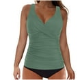 thumbnail image 1 of Taqqpue Beach Vacation Clothes for Women Women's Ruched Tankini Swimsuits V Neck Wrap Tie Back Two Pieces Bathing Suit Tummy Control Swimwear Swim Tank Top with High Waisted Bottom, 1 of 4