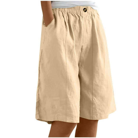 Taqqpue Bermuda Shorts for Women Wide Leg Linen Knee Length Summer Casual Long Shorts Loose High Waisted Short with Pockets