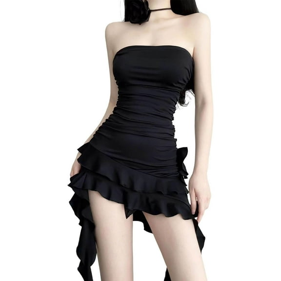 Taqqpue Black Dresses for Women Off Shouder Sexy Slim fit Fashion Dress Ruched Cute Evening Party Cocktail Dresses Wedding Guest Dresses