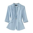thumbnail image 1 of Taqqpue Blazer for Women Solid Color Long Sleeve V Neck Turndown Collar Button Down Suit Jacket Casual 3/4 Sleeve Work Office Plus Size Blouse Blazer with Pockets, 1 of 2