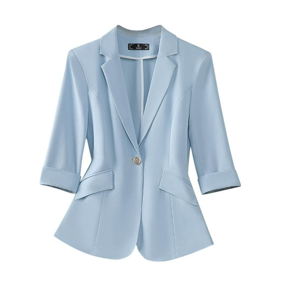 Taqqpue Blazer for Women Solid Color Long Sleeve V Neck Turndown Collar Button Down Suit Jacket Casual 3/4 Sleeve Work Office Plus Size Blouse Blazer with Pockets