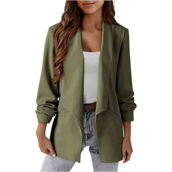 Taqqpue Blazer for Women Solid Color Long Sleeve Turndown Collar Button Down Suit Jacket Casual Loose Fit Work Office Blouse Blazer with Pockets