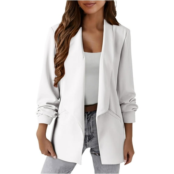Taqqpue Blazer for Women Solid Color Long Sleeve Turndown Collar Button Down Suit Jacket Casual Loose Fit Work Office Blouse Blazer with Pockets