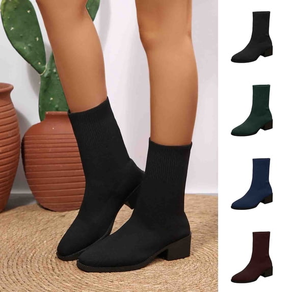Taqqpue Boots for Women Ankle Booties Women's Fashion Casual Winter Solid Color Breathable Comfortable Ankle Thick Heel Mid Heel Boots for Women