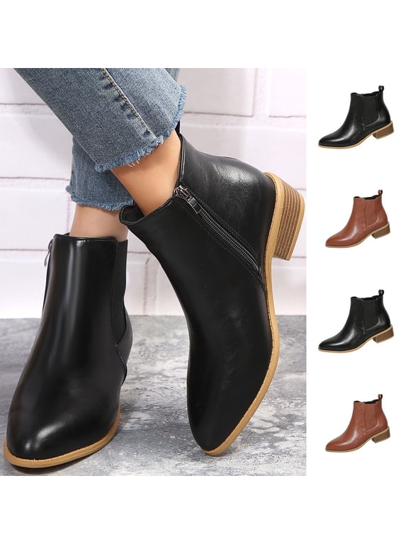 Boots for Women Ankle Booties Women's Versatile Plus-Size Round Toe Comfortable Mid-Heel Ankle Boots for Women