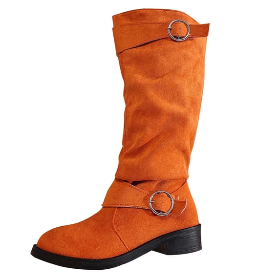 Taqqpue Boots for Women,Casual Suede Round Head Belt Buckle with Warm Stacking Boots,Women Winter Fall Keep Warm Knee High Boots