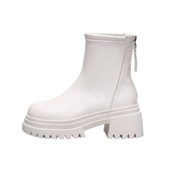 Taqqpue Boots for Women,Casual Winter Ankle Boots Women Solid Color Round Toe Back Zipper Thick Bottom Low Heel Ankle Boots