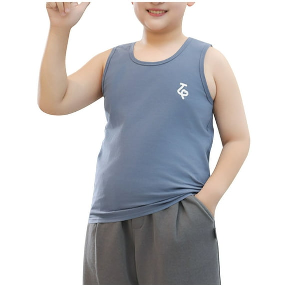 Taqqpue Boy's Tank Tops Youth Cotton Oversized Loose Crew Neck Sleeveless T Shirts Summer Sports Tees Daily Playwear Tshirt Tops 7-18 Years