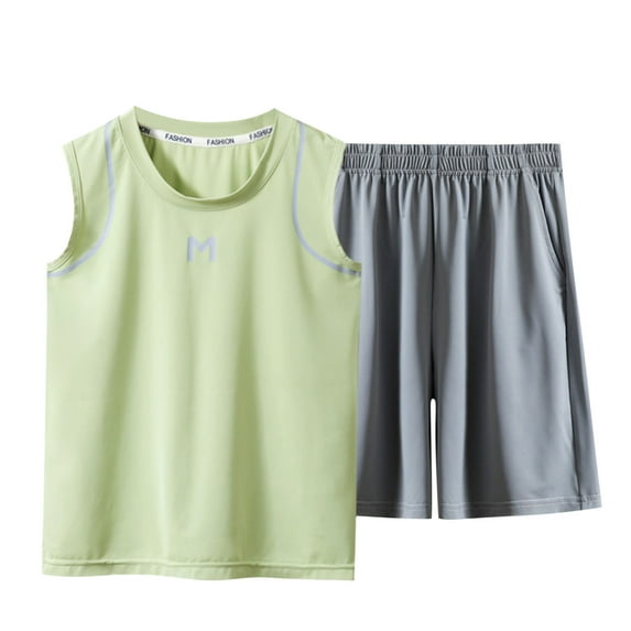 Taqqpue Boys Clothes Outfits 2pcs Set Kids Summer Sleeveless Crewneck Soft Comfy Casual T Shirts and Shorts Set 2-16 Years