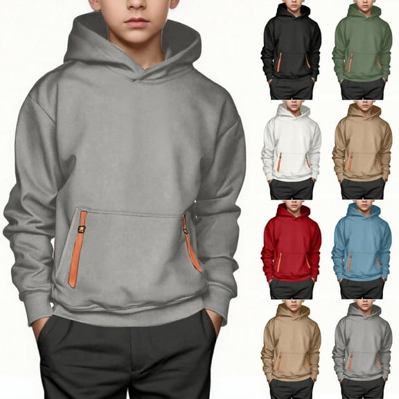 Taqqpue Boys Fleece Hoodies Casual Solid Color Hooded Sweatshirt Fall Winter Thick Loose Fit Plus Size Pullover Tops with Pocket for Boys 4-15 Years
