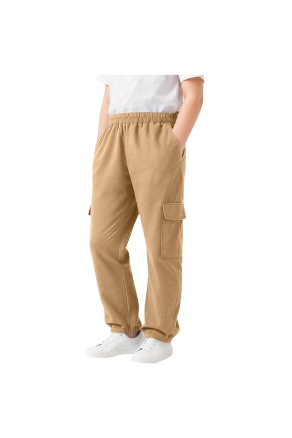 Boys Fleece Lined Pants Cotton Kids Winter Warm Thick Thermal Tights Pants Casual School Uniform Yonth Twill Pants for Kids 5-14Years