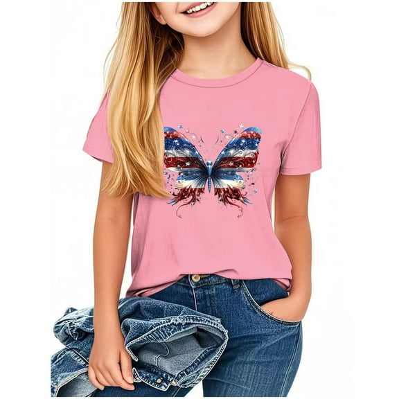 Taqqpue Boys Girls 4th of July Shirt American Flag T-Shirts for Kids Toddler Cotton Summer Short Sleeve Crewneck Tops Patriotic Tee Tops Girls Independence Day Outfit 2-13 Years