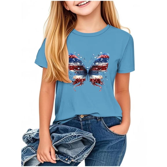 Taqqpue Boys Girls 4th of July Shirt American Flag T-Shirts for Kids Toddler Cotton Summer Short Sleeve Crewneck Tops Patriotic Tee Tops Girls Independence Day Outfit 2-13 Years